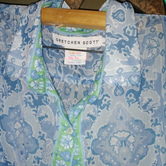 Gretchen Scott Romantic Blue and Green Floral Top - Picture 3 of 5